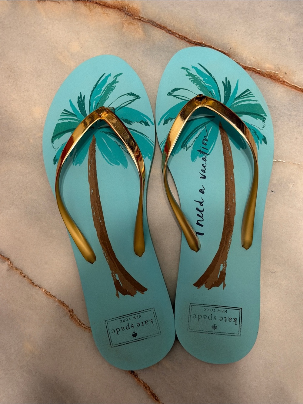Kate Spade I Need A Vacation Print Flip Flop Sandals, Size 10 - Picture 2 of 5